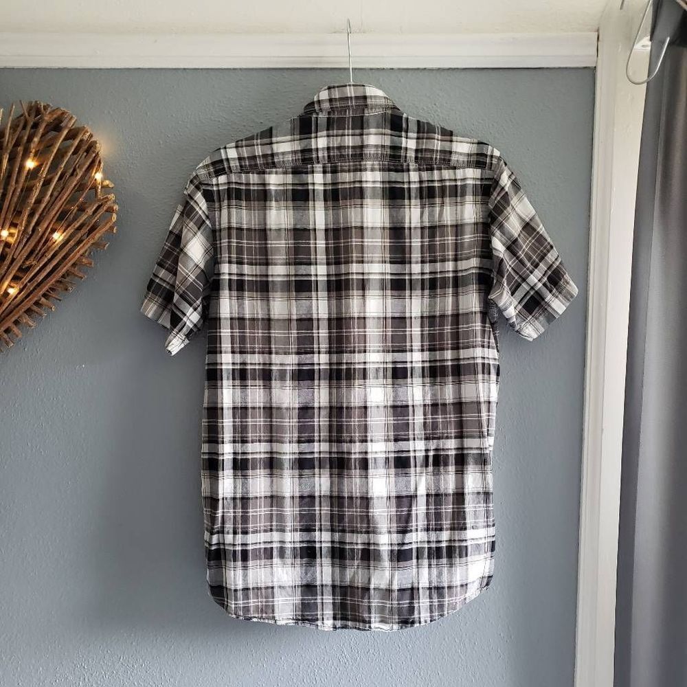 Daniel Cremieux Short Sleeve Button Down, Small, Black/White Plaid - Picture 2 of 5